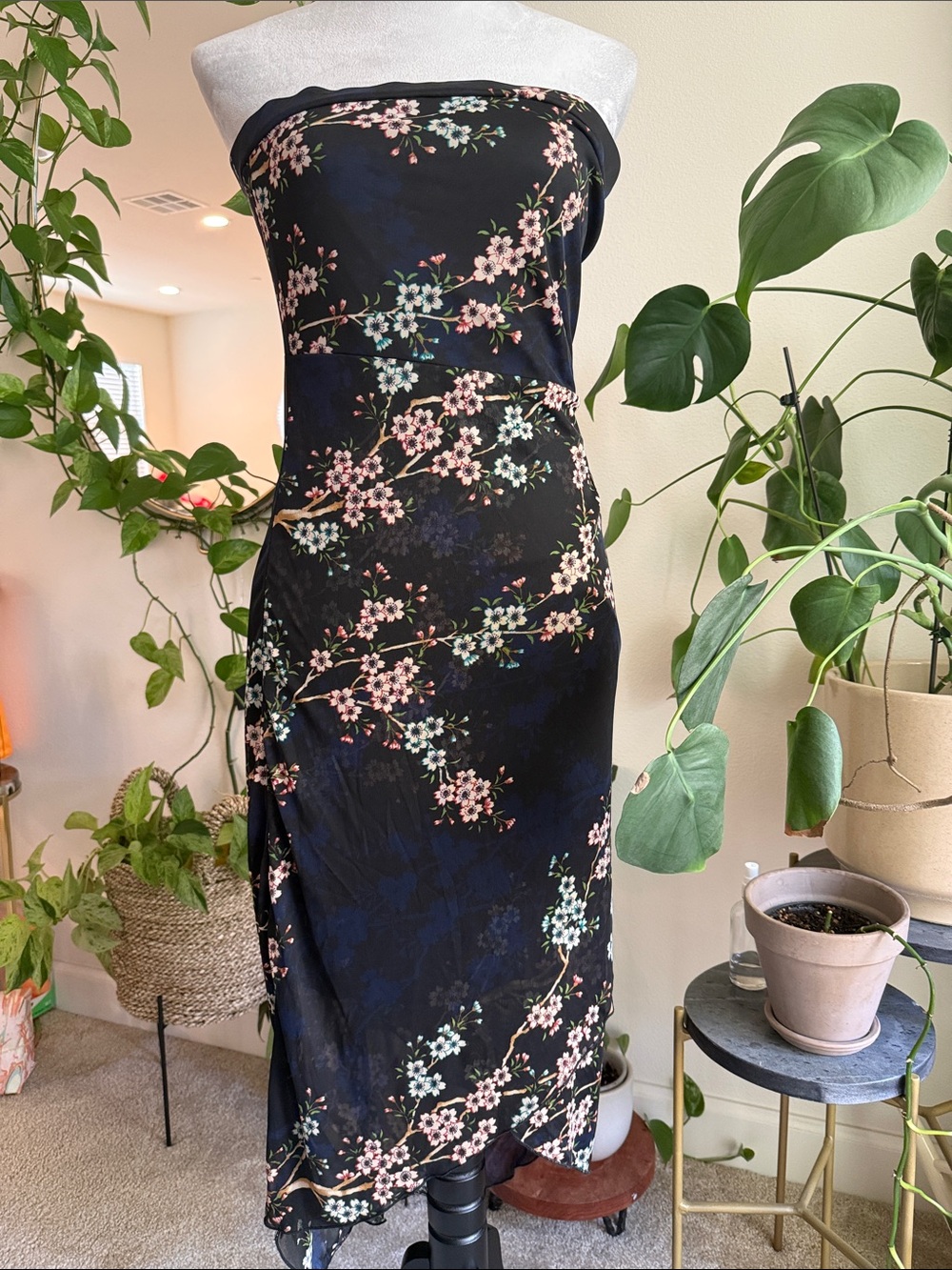 Charlotte Russe Black Strapless Floral Midi Dress